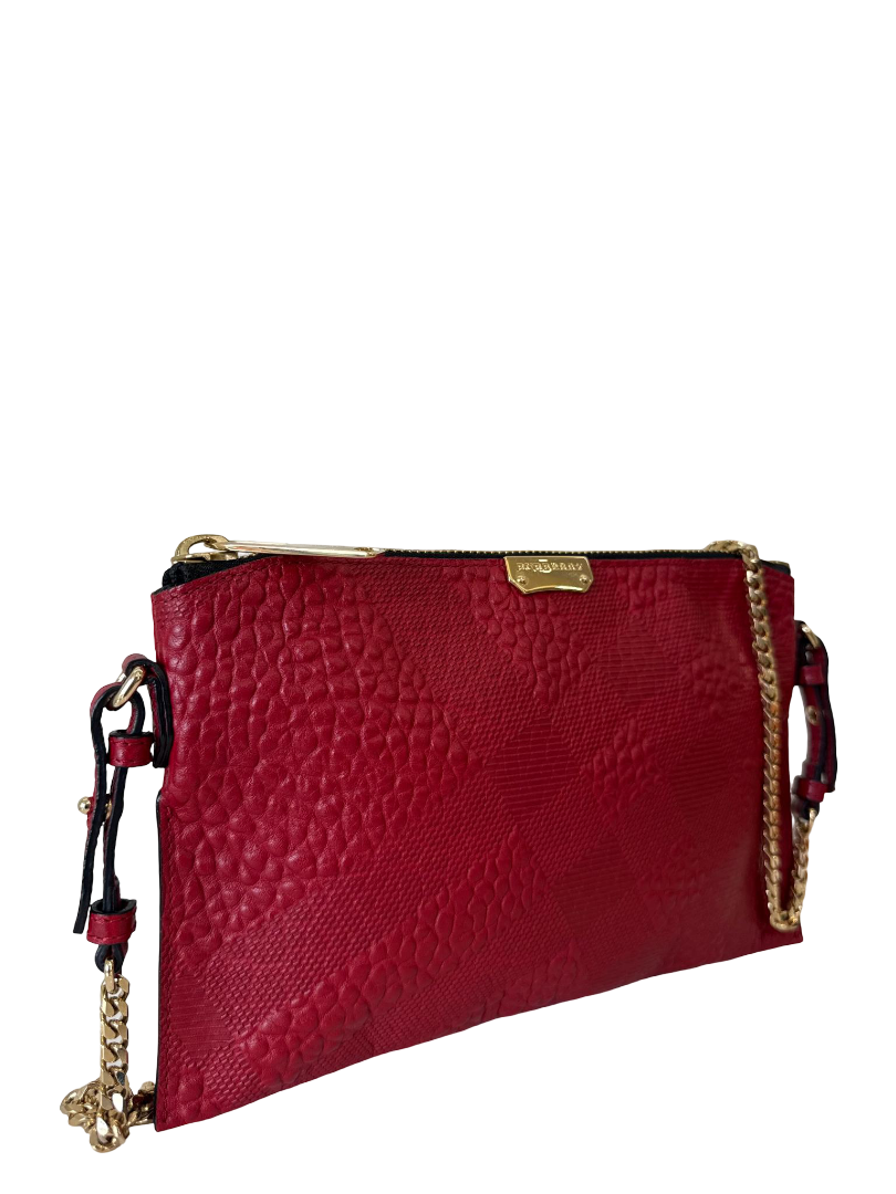 Burberry Red Grained Check Embossed Leather Peyton Crossbody Bag