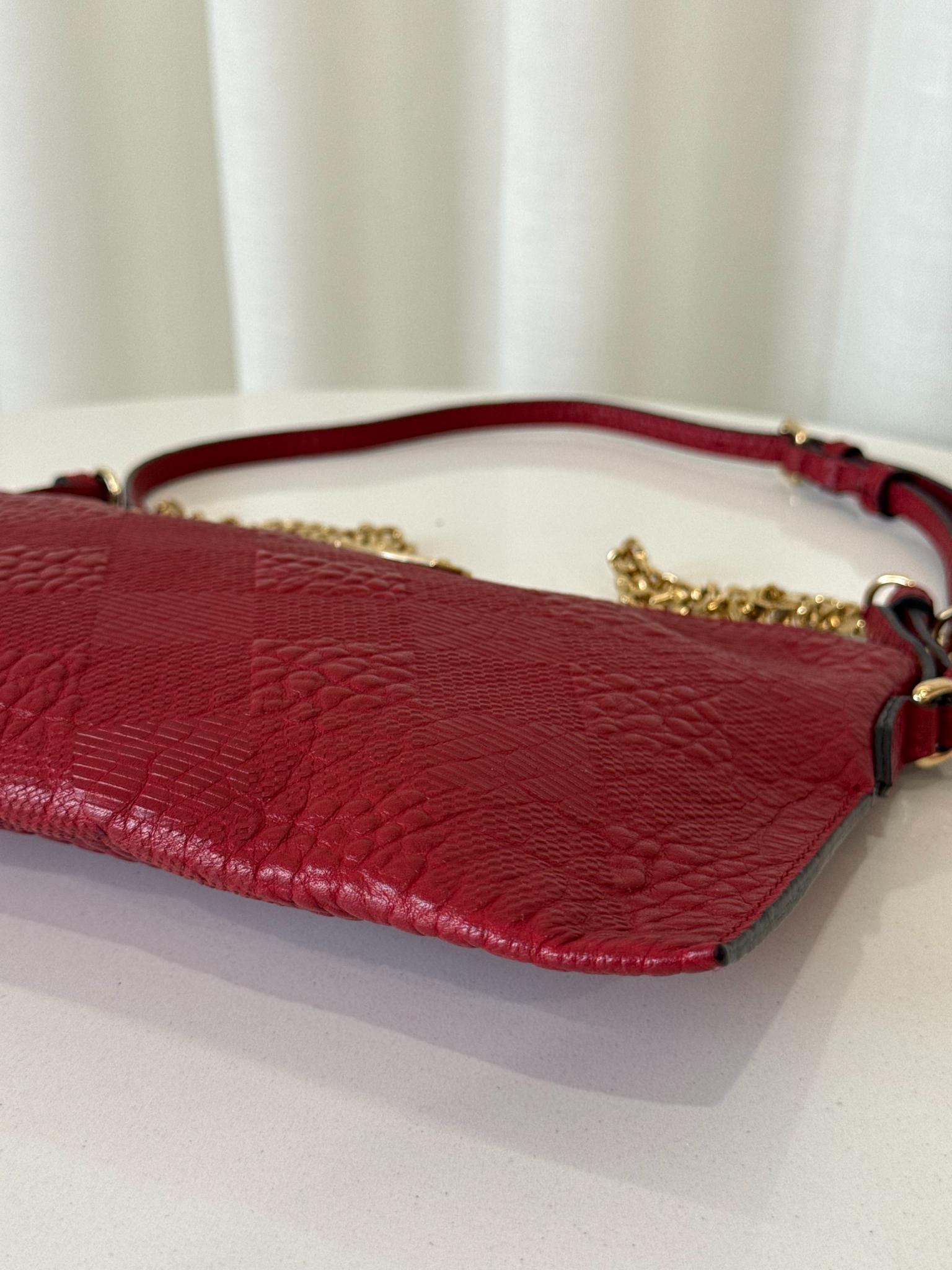 Burberry Red Grained Check Embossed Leather Peyton Crossbody Bag