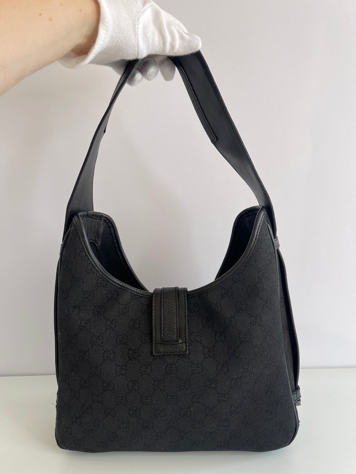 Gucci Jackie Vintage Black GG Canvas Shoulder Bag