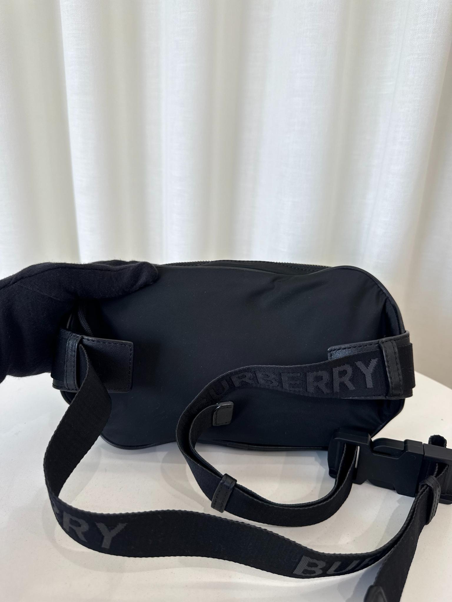 Burberry Black Logo Print Nylon/Leather Belt Bag