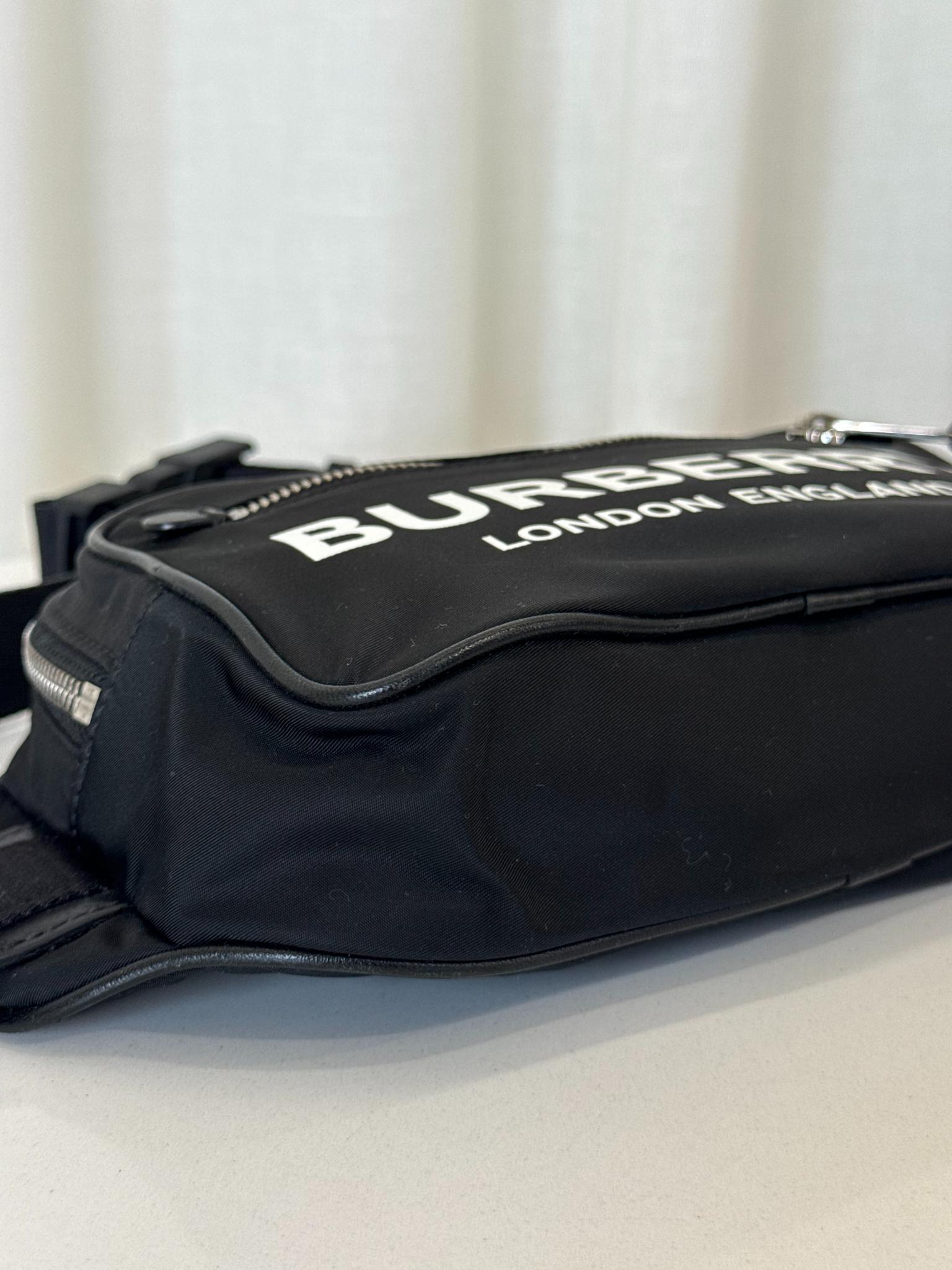 Burberry Black Logo Print Nylon/Leather Belt Bag