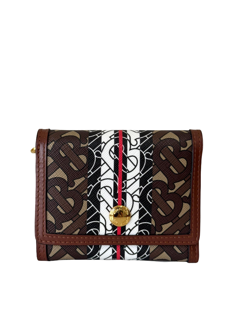 Burberry Brown/Black Monogram Coated Canvas TB Compact Wallet