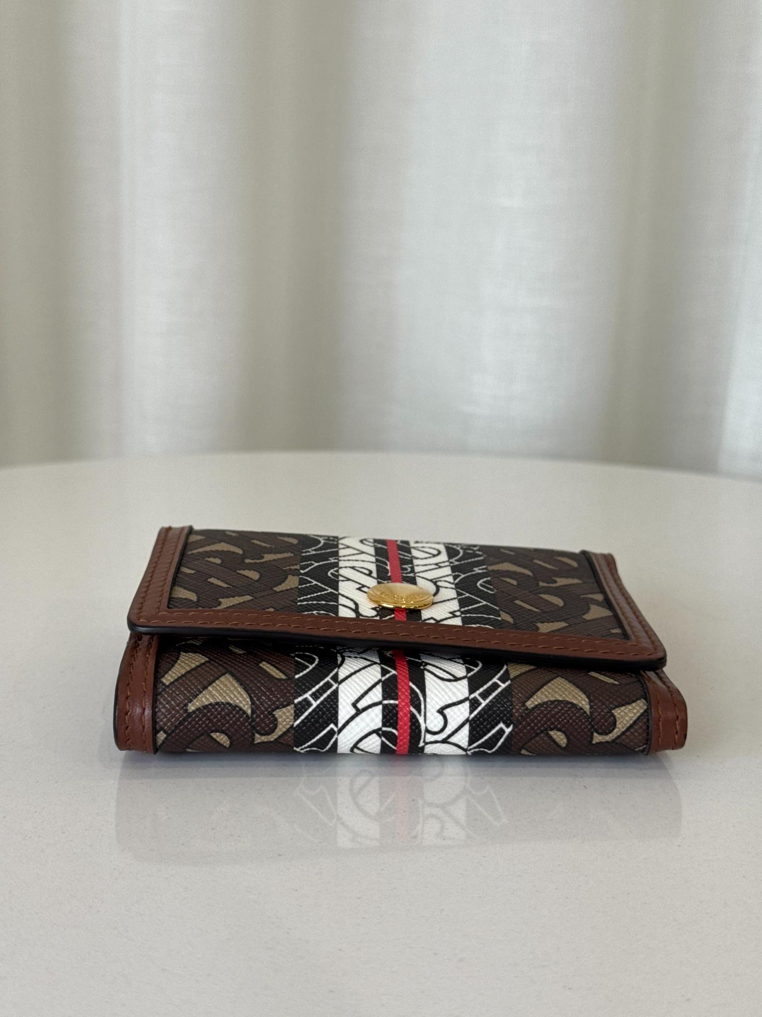Burberry Brown/Black Monogram Coated Canvas TB Compact Wallet