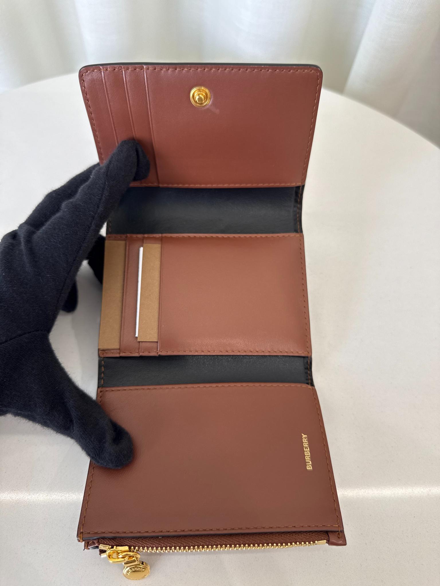Burberry Brown/Black Monogram Coated Canvas TB Compact Wallet