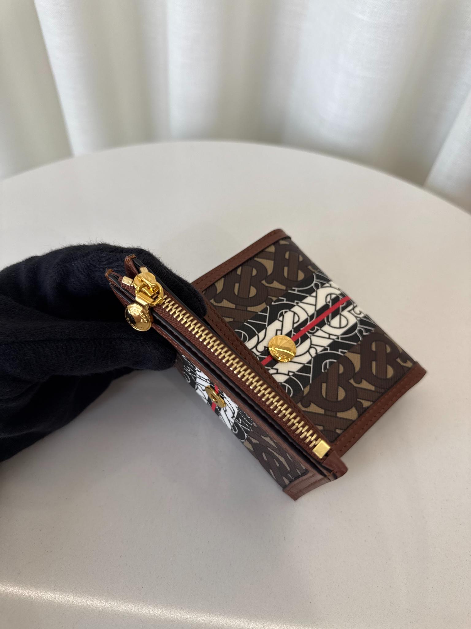Burberry Brown/Black Monogram Coated Canvas TB Compact Wallet