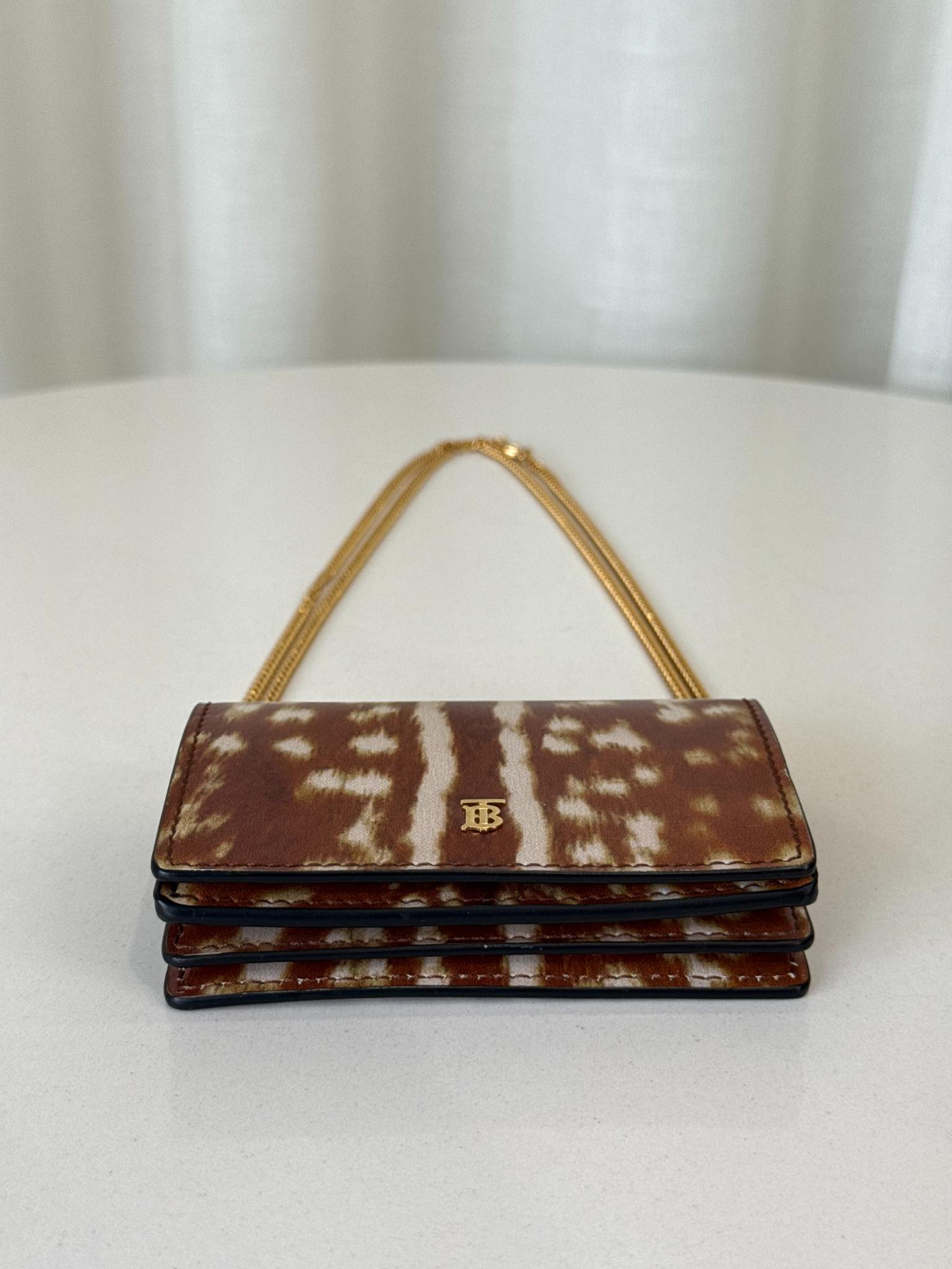 Burberry Patent Leather Deer Print Mini Wallet On Chain
