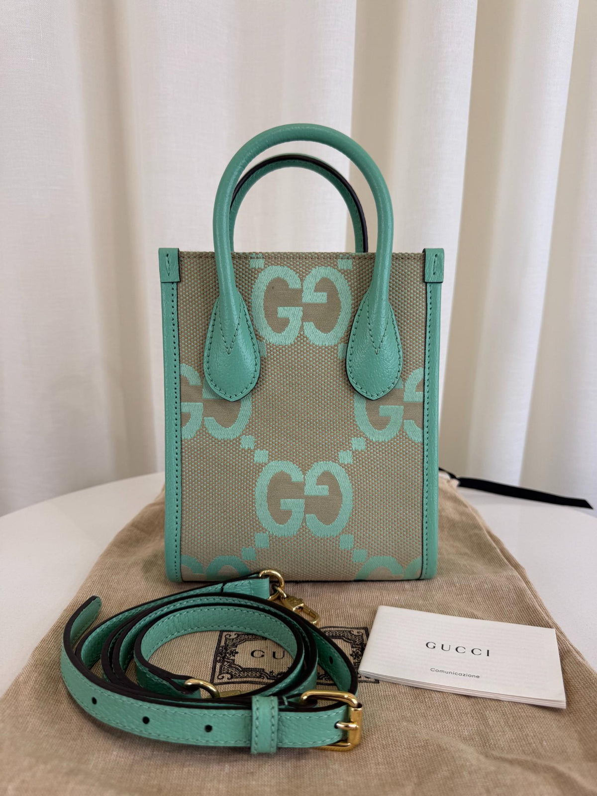 Gucci Beige/Mint Gucci Jumbo GG Mini Tote Bag