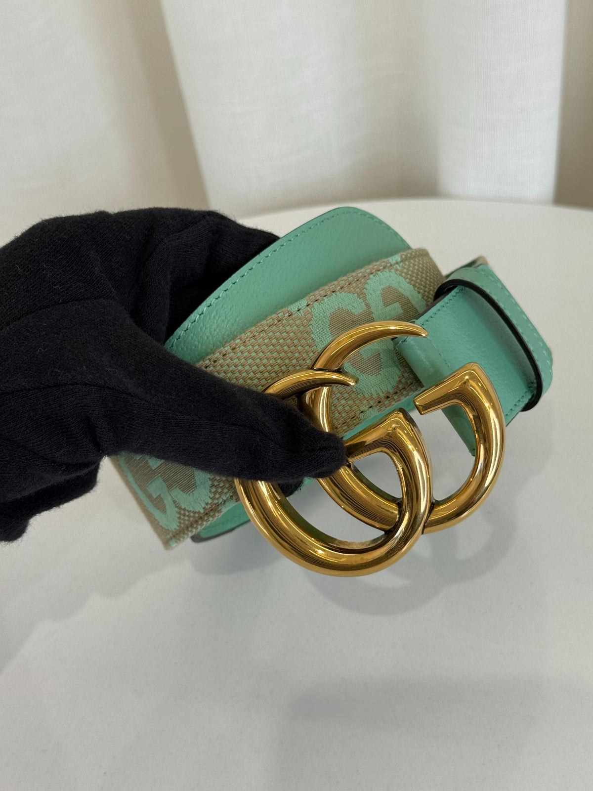 Gucci Beige/Mint Gucci Jumbo GG Wide Belt