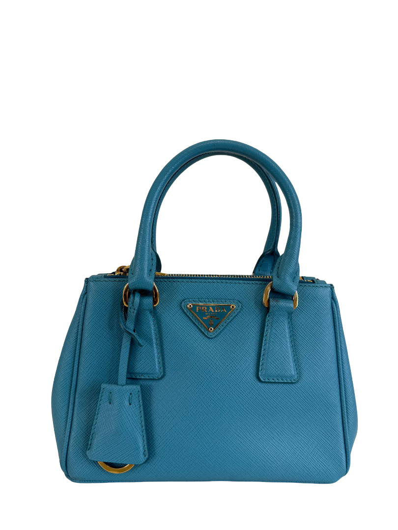 Prada Blue Saffiano Lux Leather Mini Tote