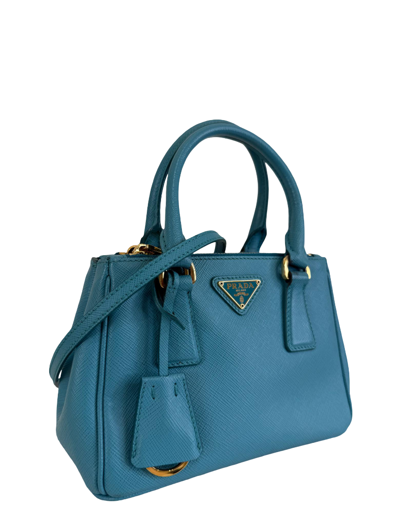 Prada Blue Saffiano Lux Leather Mini Tote