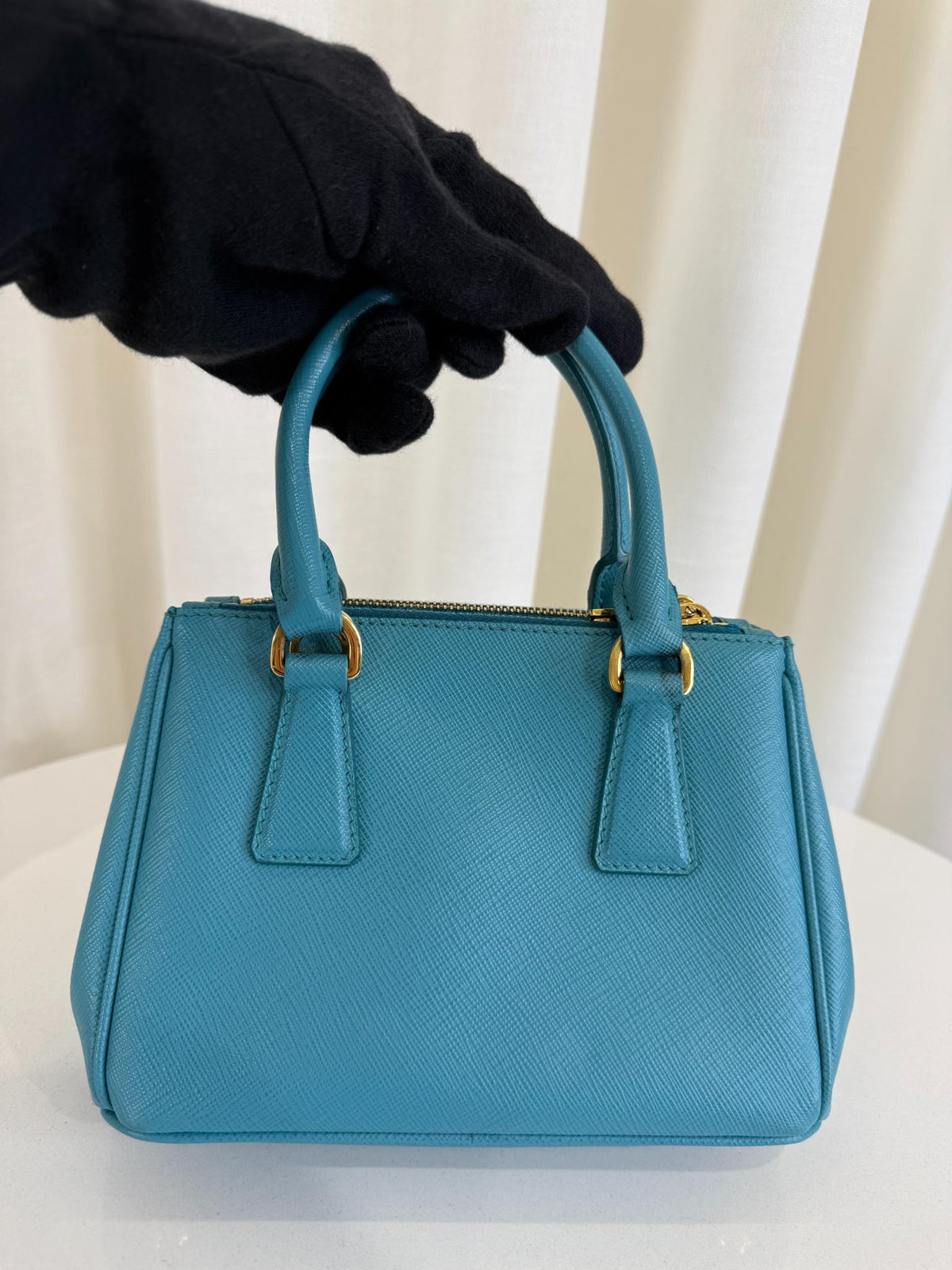 Prada Blue Saffiano Lux Leather Mini Tote