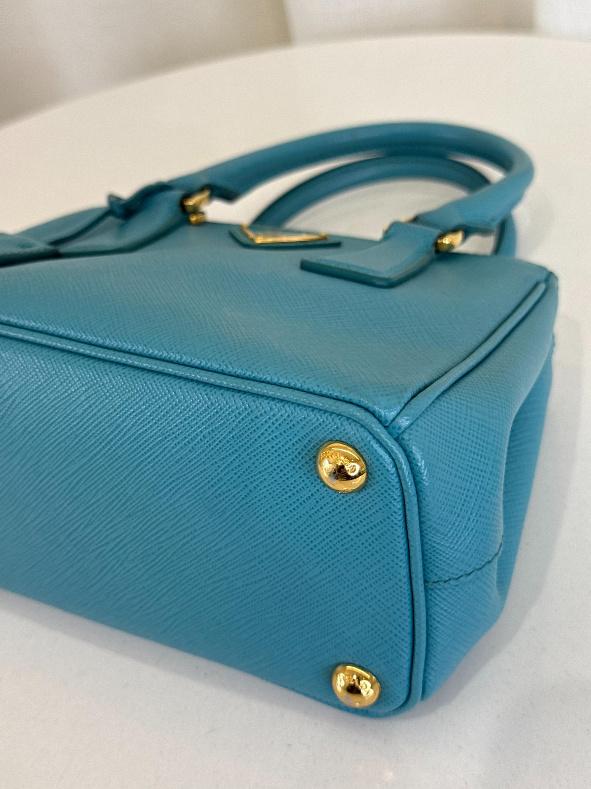 Prada Blue Saffiano Lux Leather Mini Tote