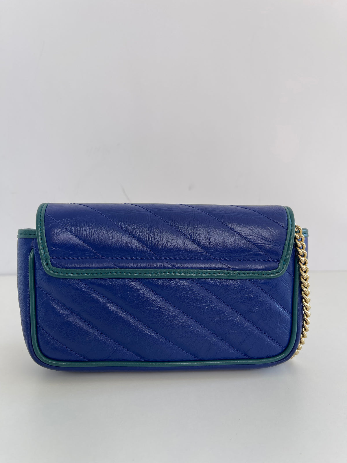 Gucci Super Mini Azalea Torchon GG Marmont Shoulder Bag Imperial Blue Pavone