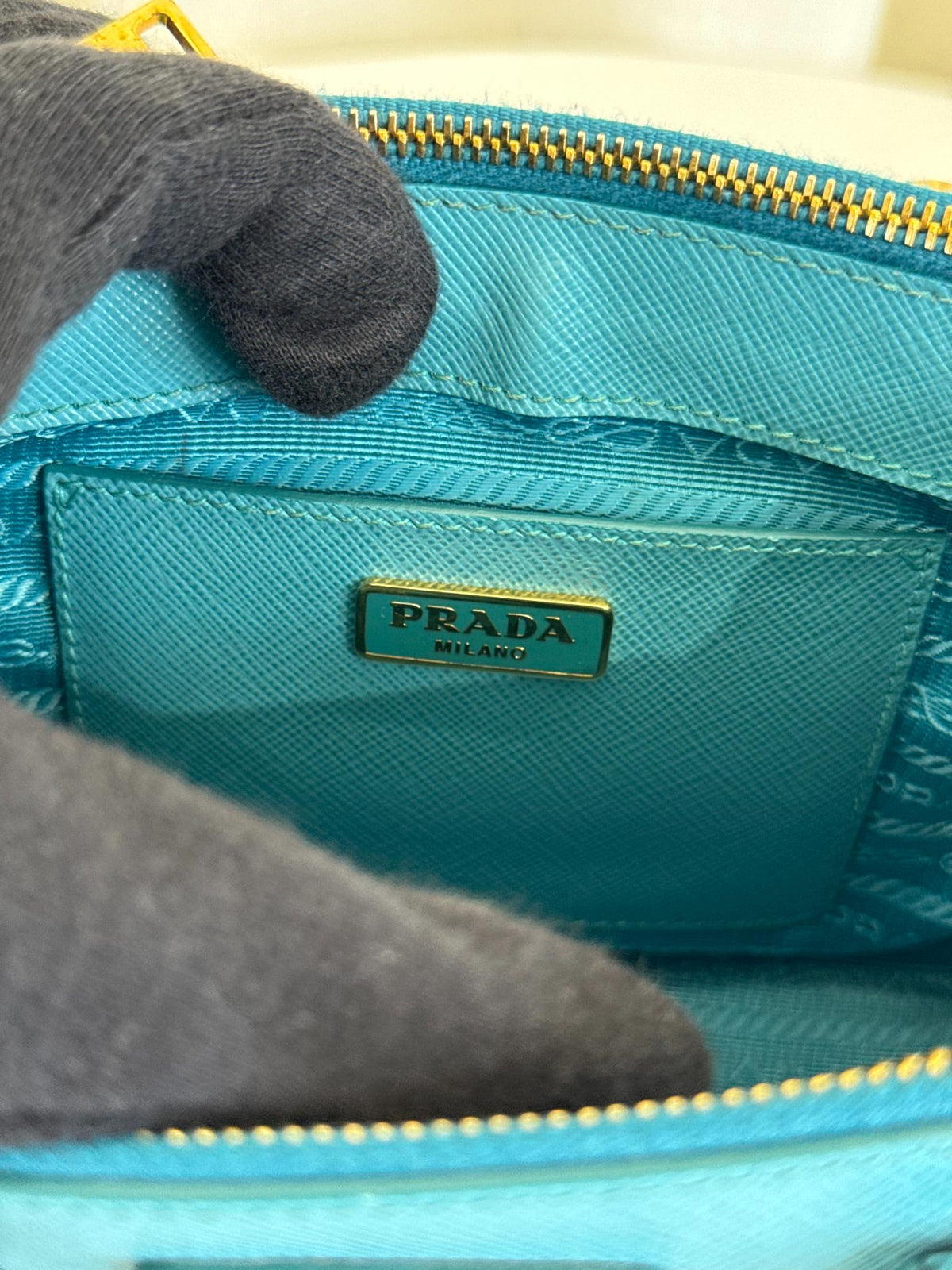 Prada Blue Saffiano Lux Leather Mini Tote