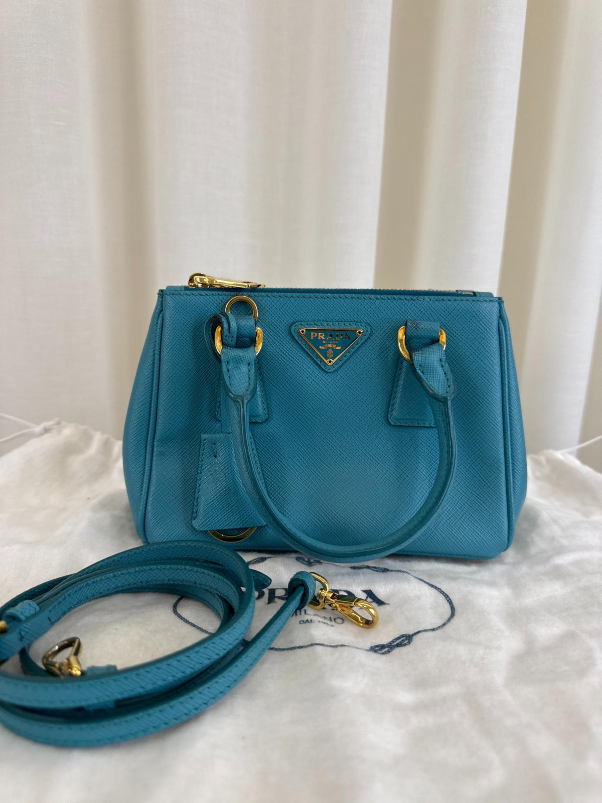Prada Blue Saffiano Lux Leather Mini Tote