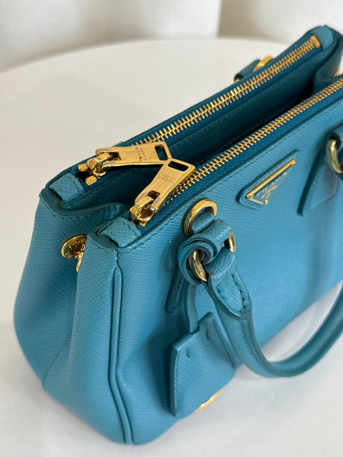 Prada Blue Saffiano Lux Leather Mini Tote