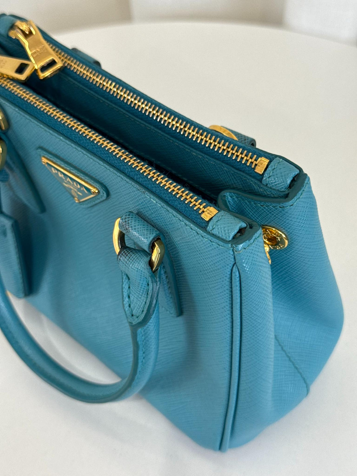 Prada Blue Saffiano Lux Leather Mini Tote