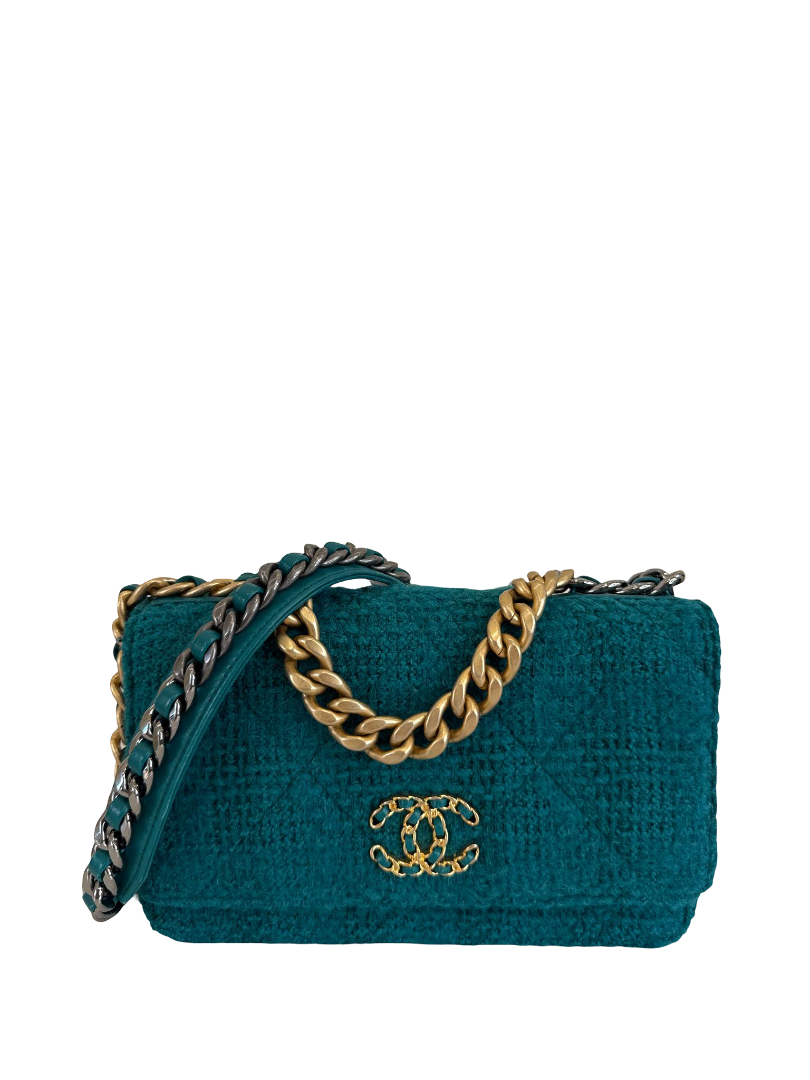 Chanel 19 Green Tweed Wallet On Chain