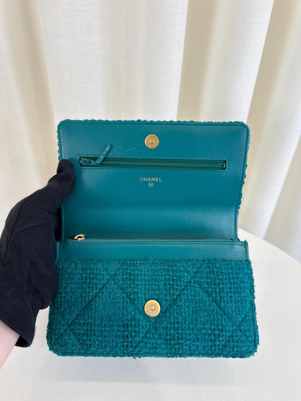 Chanel 19 Green Tweed Wallet On Chain