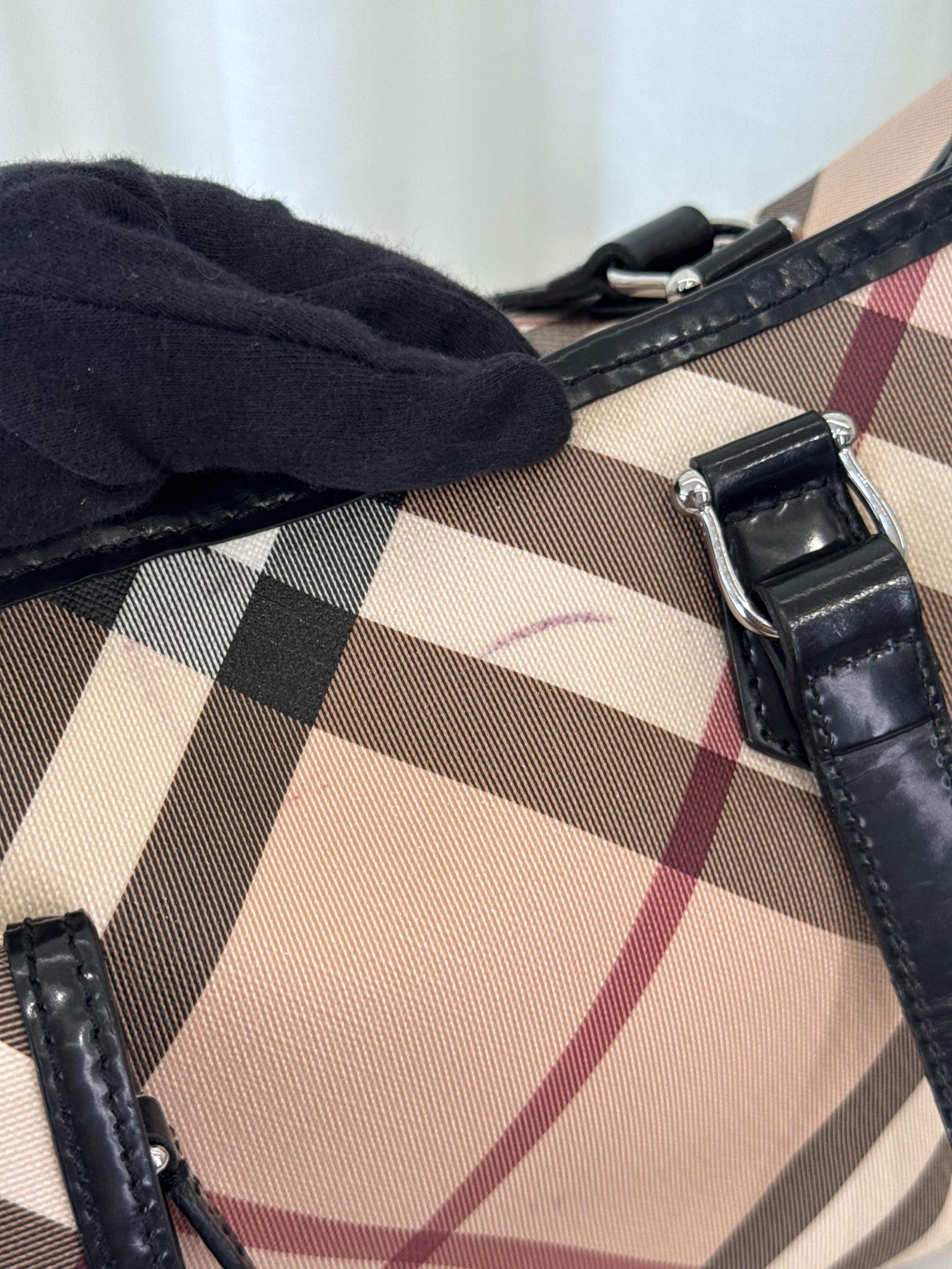 Burberry Beige/Black  Patent Leather Burberry Nickie Tote With Pouch (2)