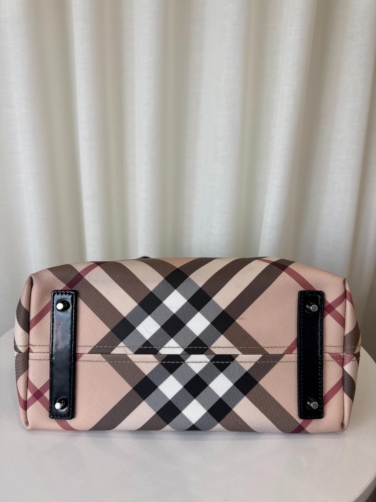 Burberry Beige/Black  Patent Leather Burberry Nickie Tote With Pouch (2)