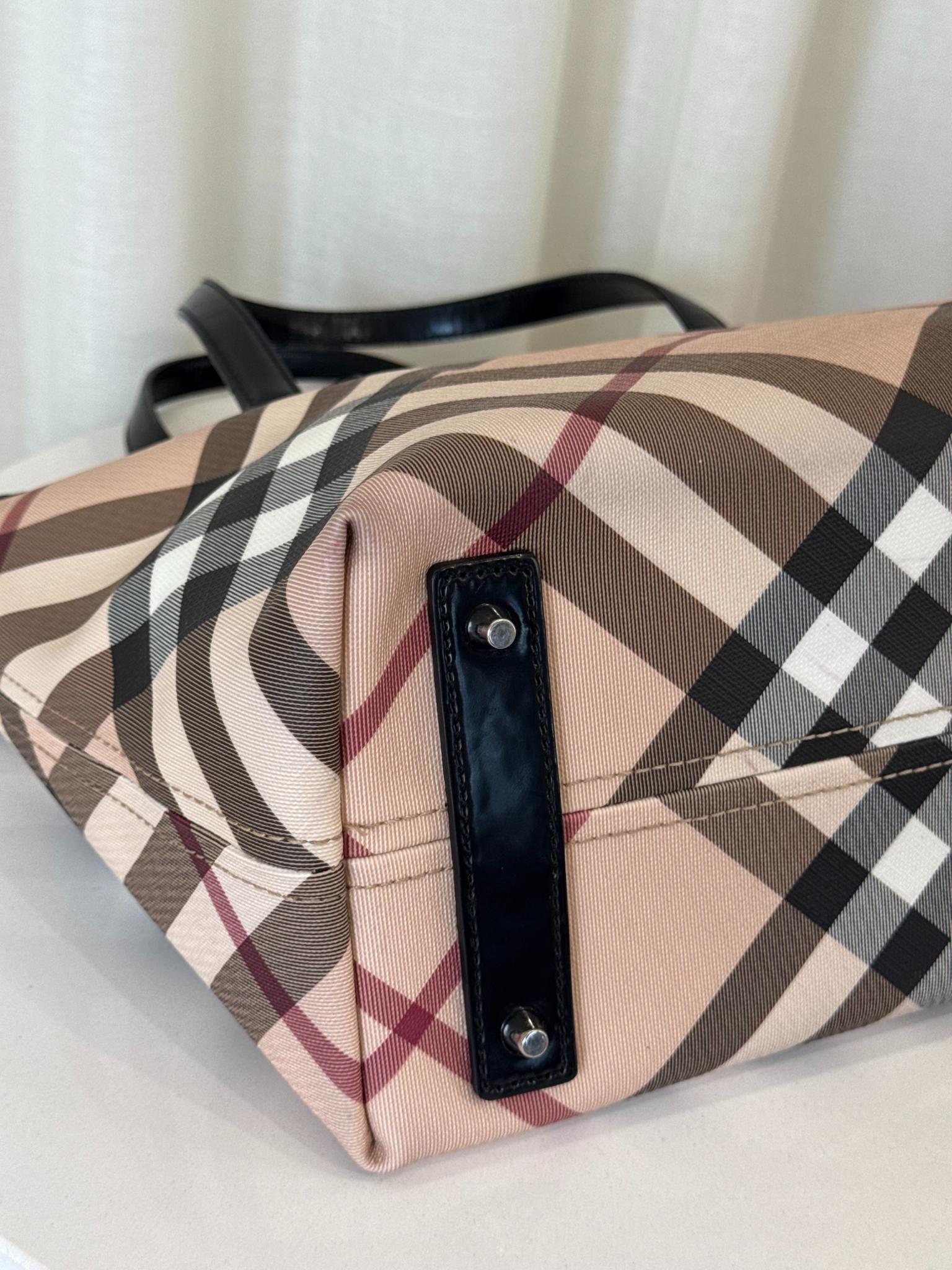 Burberry Beige/Black  Patent Leather Burberry Nickie Tote With Pouch (2)