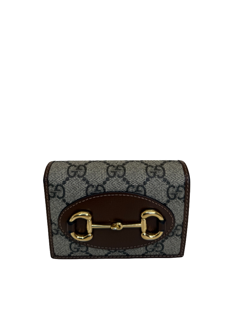 Gucci Horsebit 1955 GG Supreme Canvas and Brown Leather Small Wallet