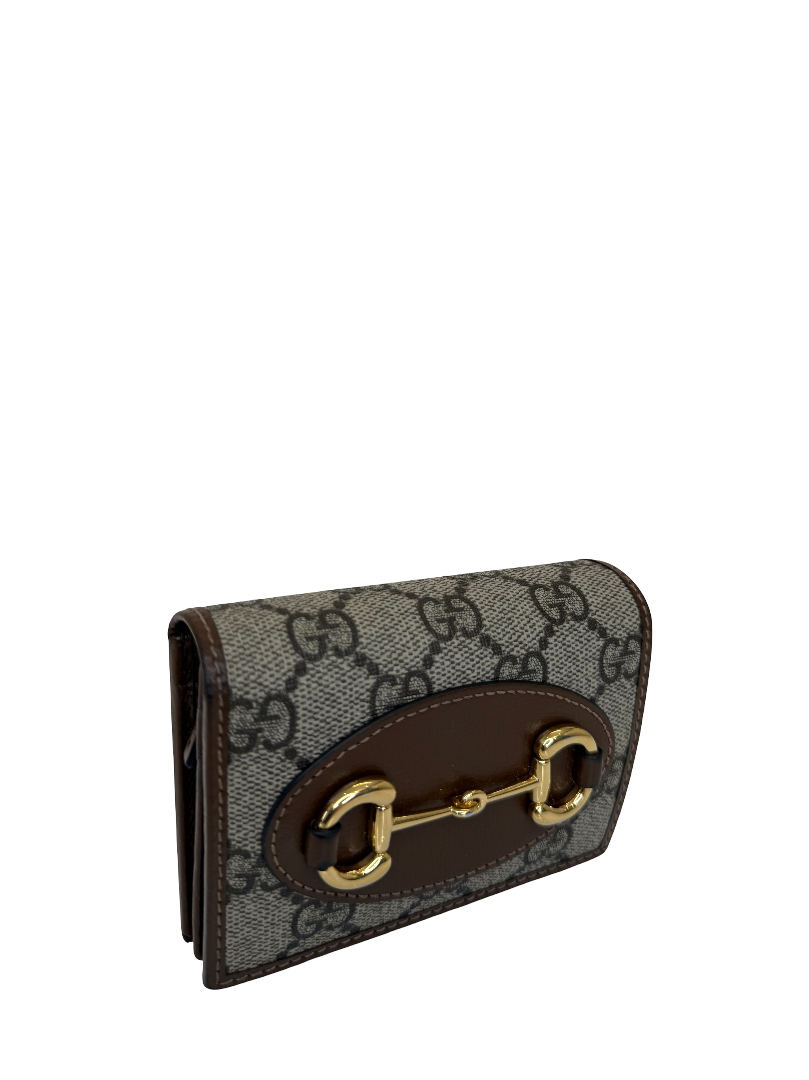 Gucci Horsebit 1955 GG Supreme Canvas and Brown Leather Small Wallet