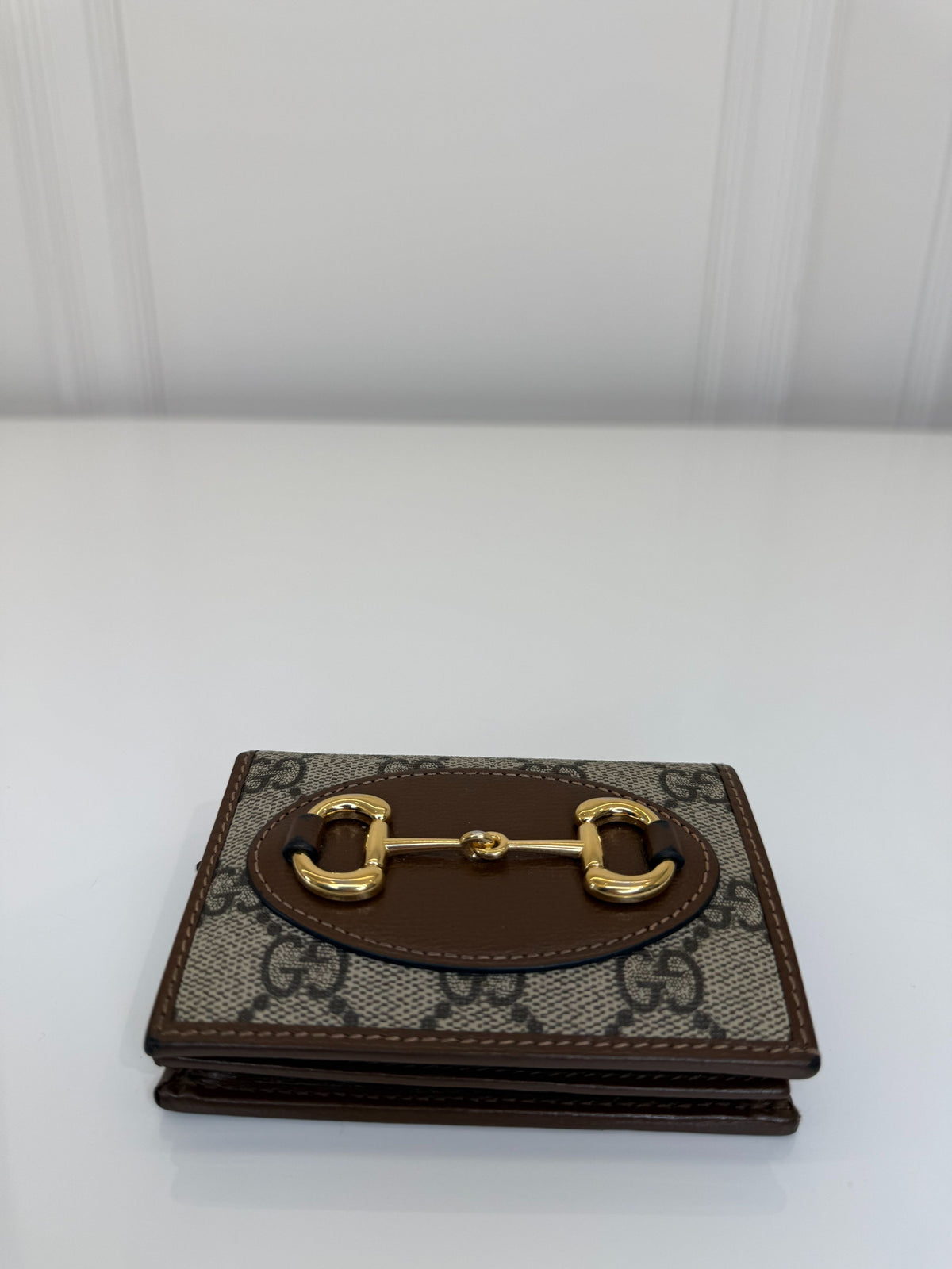 Gucci Horsebit 1955 GG Supreme Canvas and Brown Leather Small Wallet