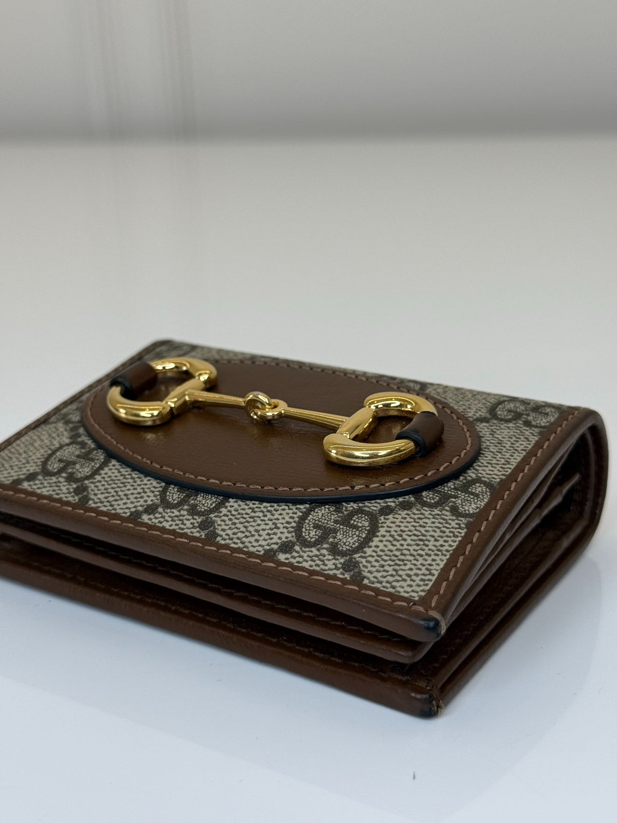 Gucci Horsebit 1955 GG Supreme Canvas and Brown Leather Small Wallet