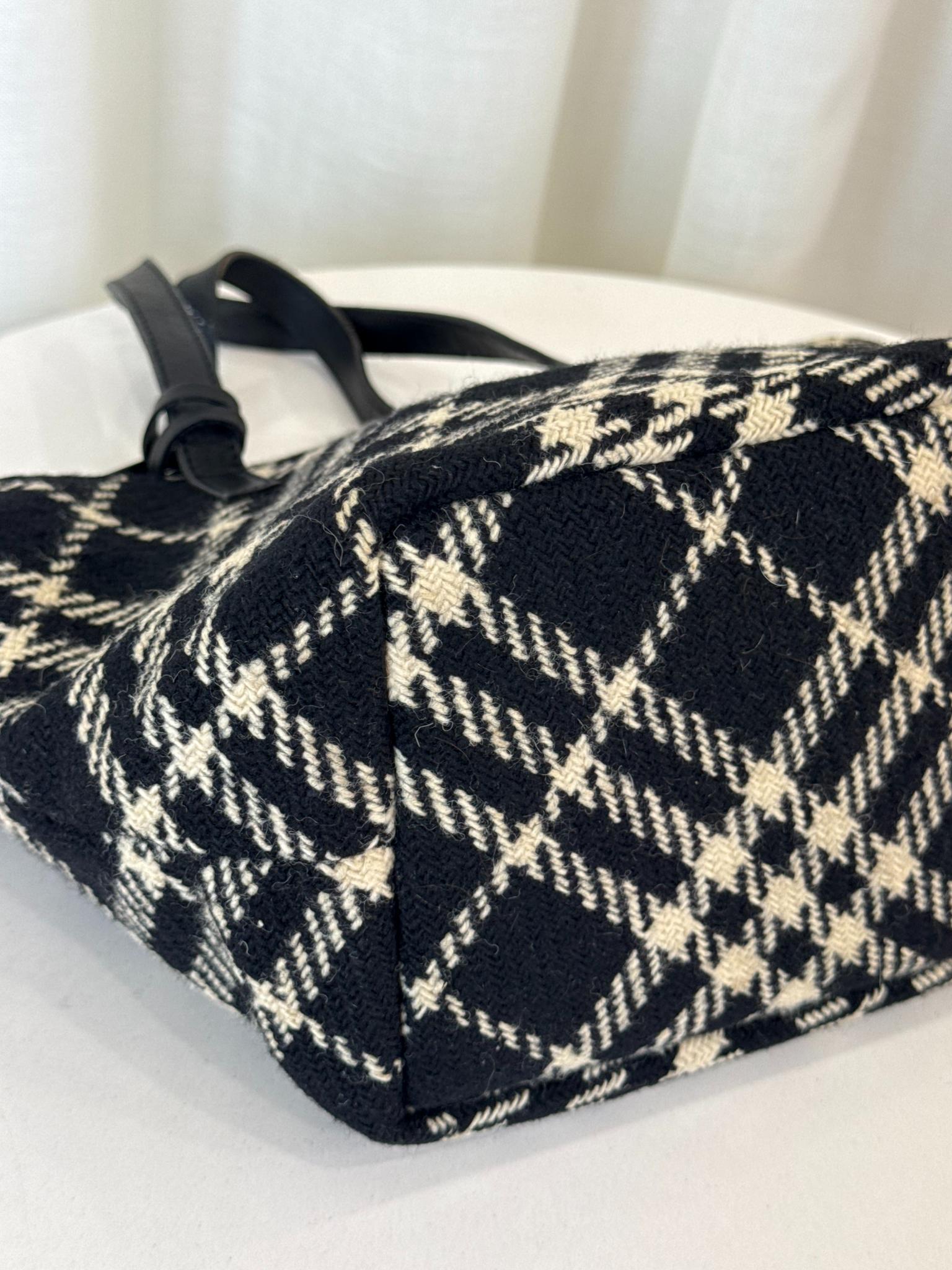 Burberry Black/White Plaid Wool Mini Tote Bag
