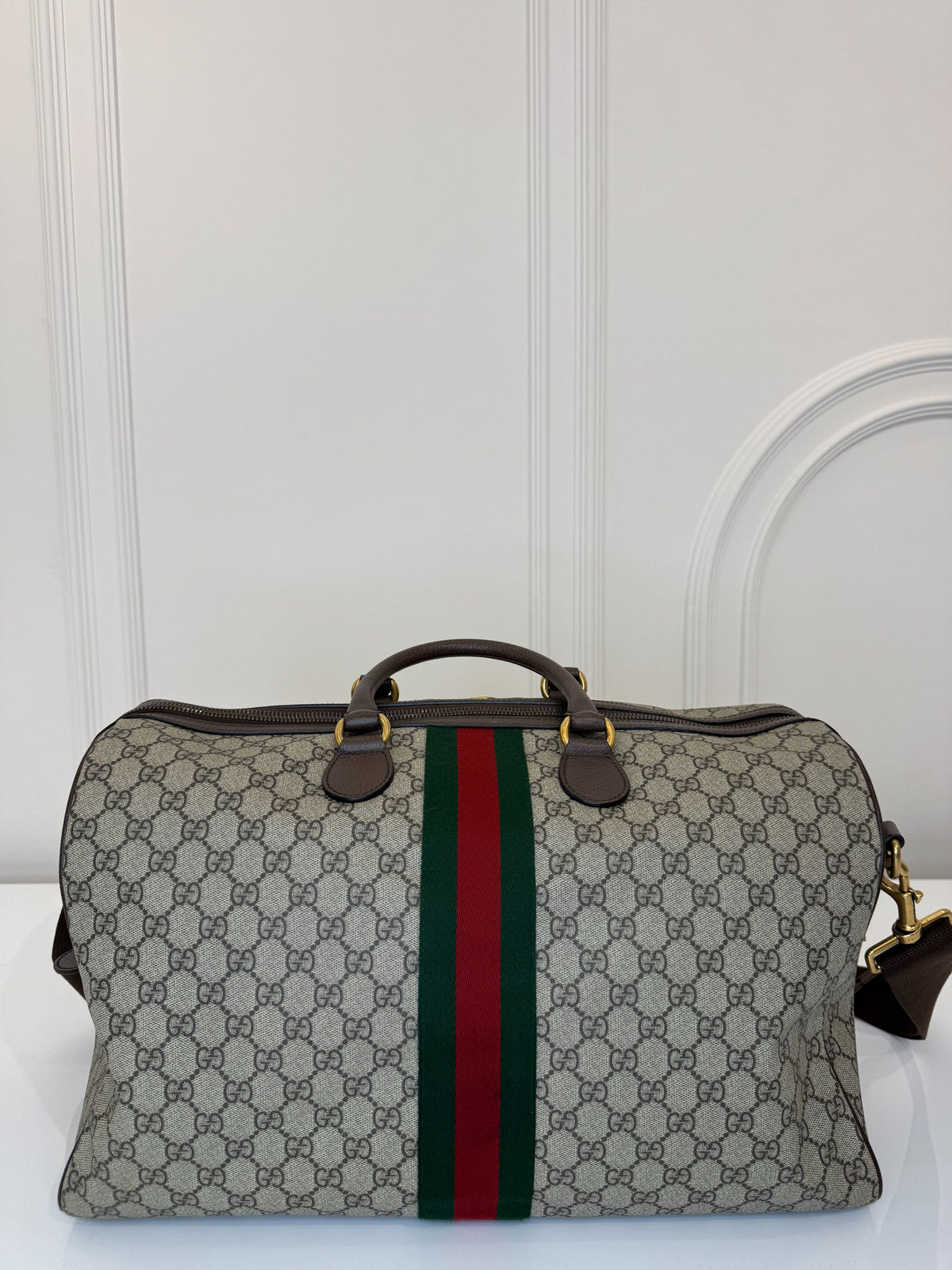 Gucci Beige/Brown GG Supreme Canvas Savoy Medium Duffle Bag