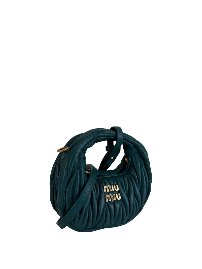 Miu Miu Wander Matelassé Nappa Leather Hobo Micro Bag Lagoon Blue