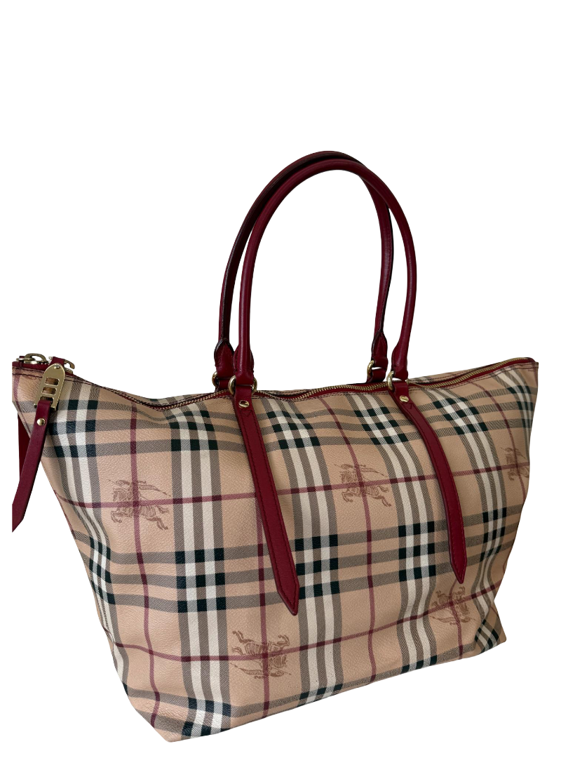 Burberry Red/Beige Haymarket Check Coated Canvas Salisbury Tote Bag