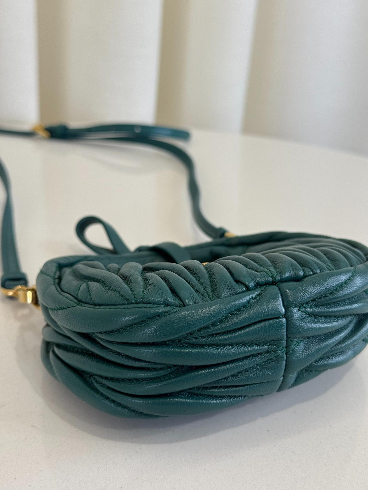 Miu Miu Wander Matelassé Nappa Leather Hobo Micro Bag Lagoon Blue