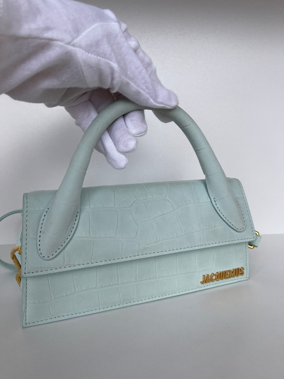 Jacquemus Le Chiquito Long Croc-Embossed Top Handle Bag Light Blue