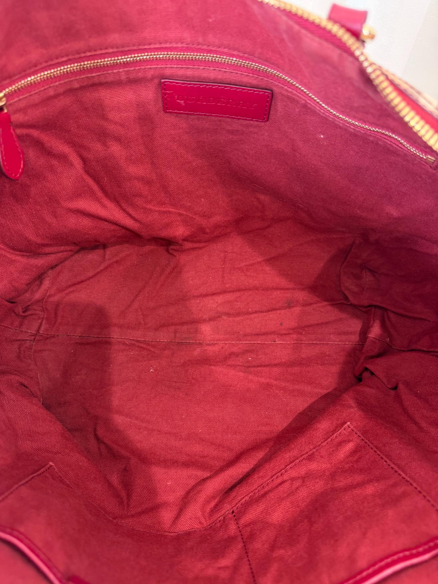Burberry Red/Beige Haymarket Check Coated Canvas Salisbury Tote Bag