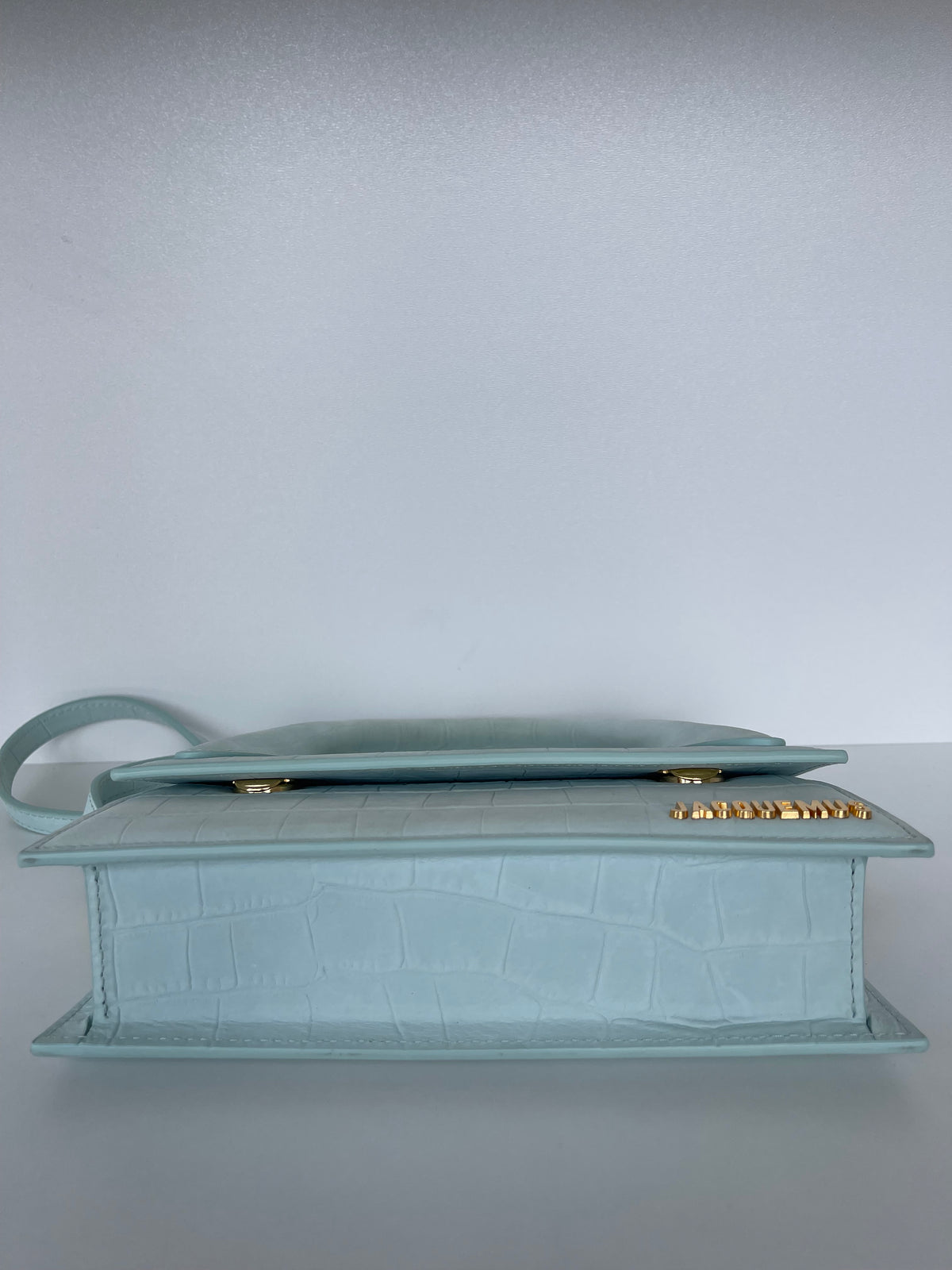 Jacquemus Le Chiquito Long Croc-Embossed Top Handle Bag Light Blue