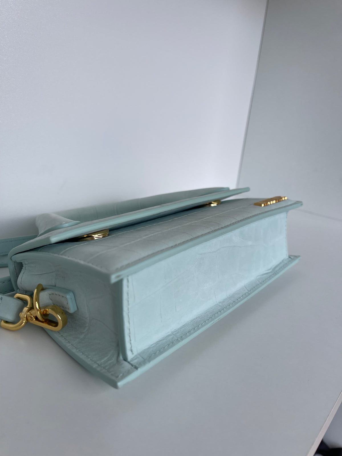 Jacquemus Le Chiquito Long Croc-Embossed Top Handle Bag Light Blue