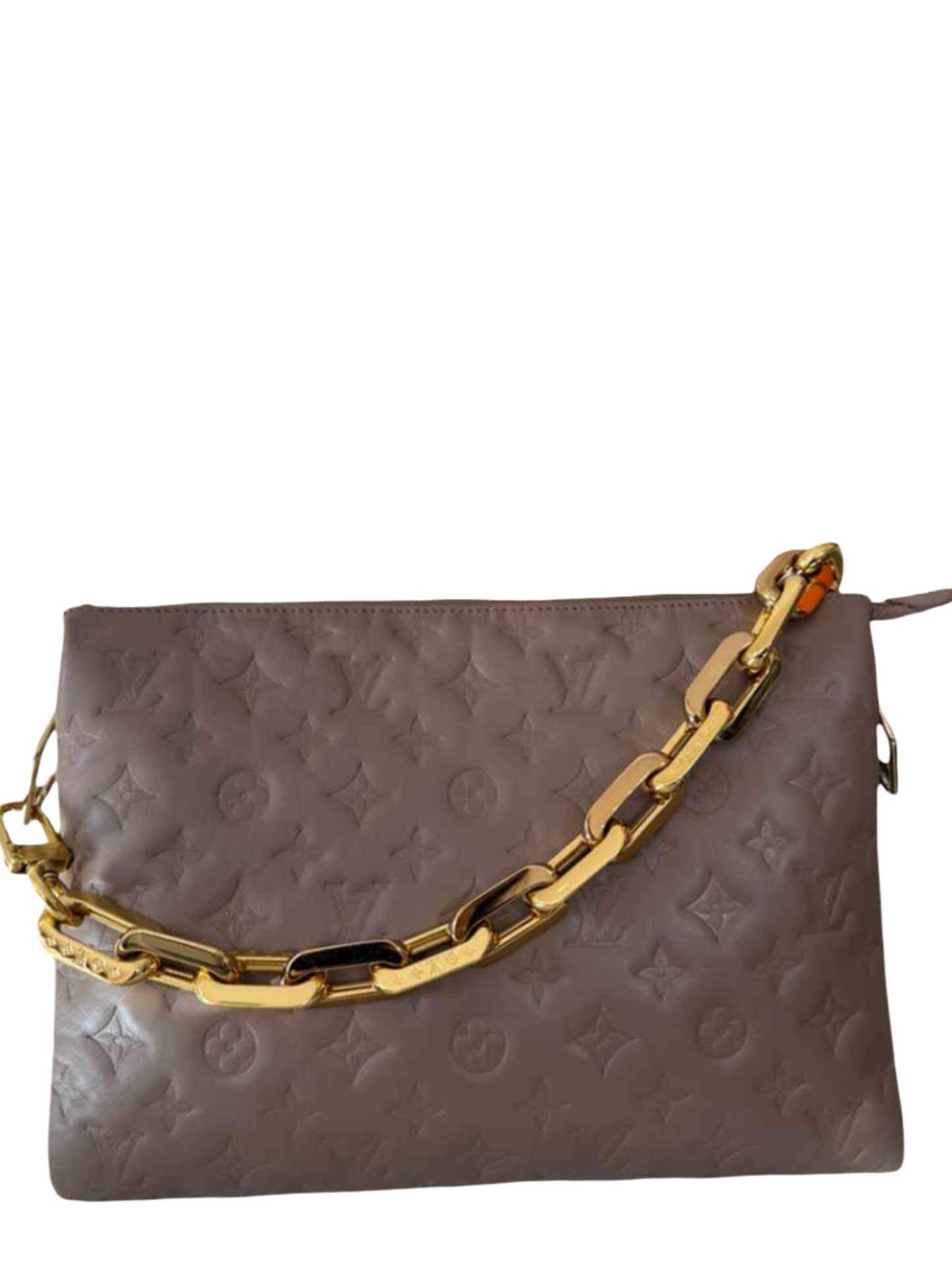 Louis Vuitton Coussin MM Taupe Monogram Embossed Puffy Lambskin