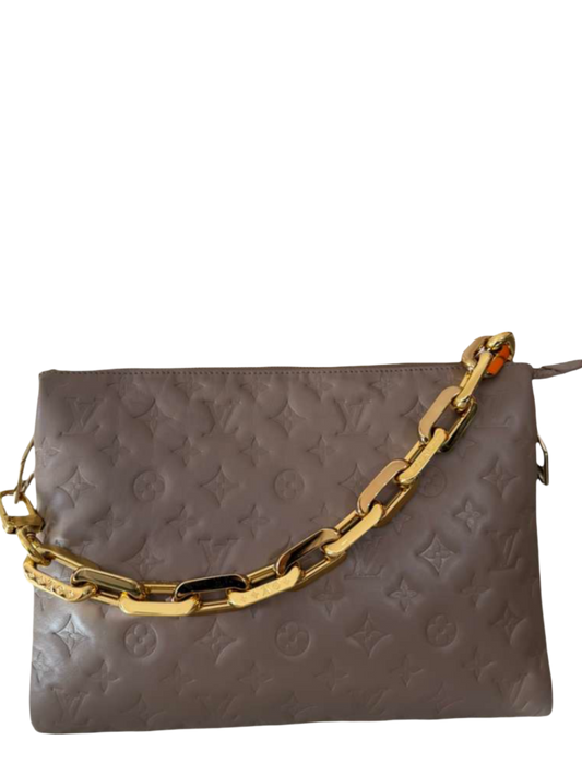 Louis Vuitton Coussin MM Taupe Monogram Embossed Puffy Lambskin