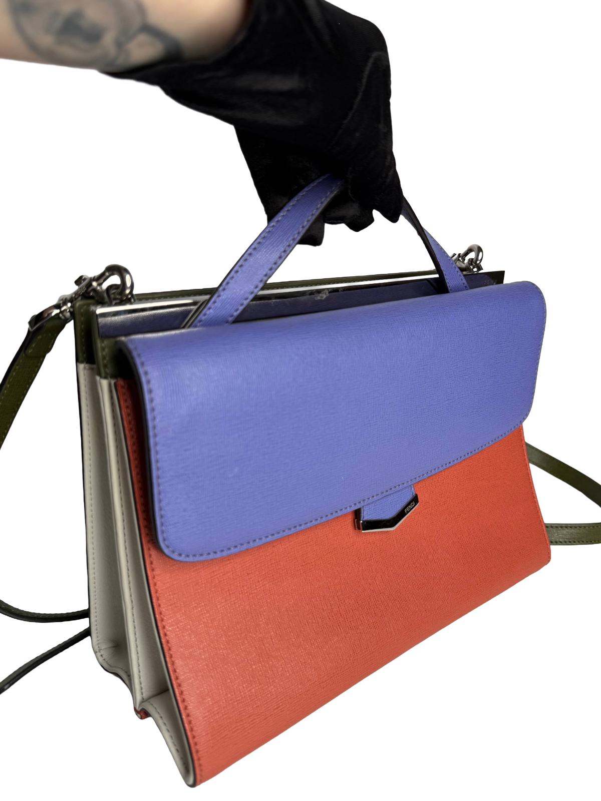 Fendi Tri Color Leather Small Demi Jour Top Handle Bag