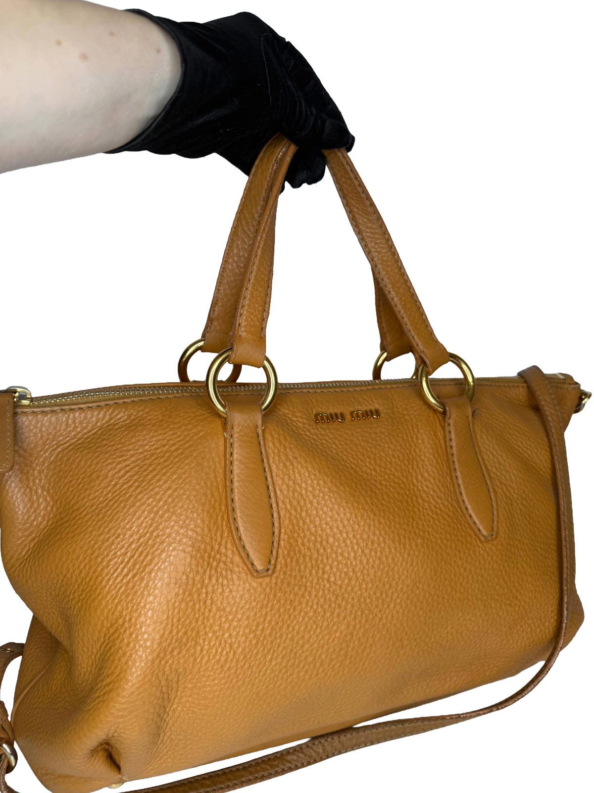 Miu Miu Camel Vitello Caribu Leather East/West Bag