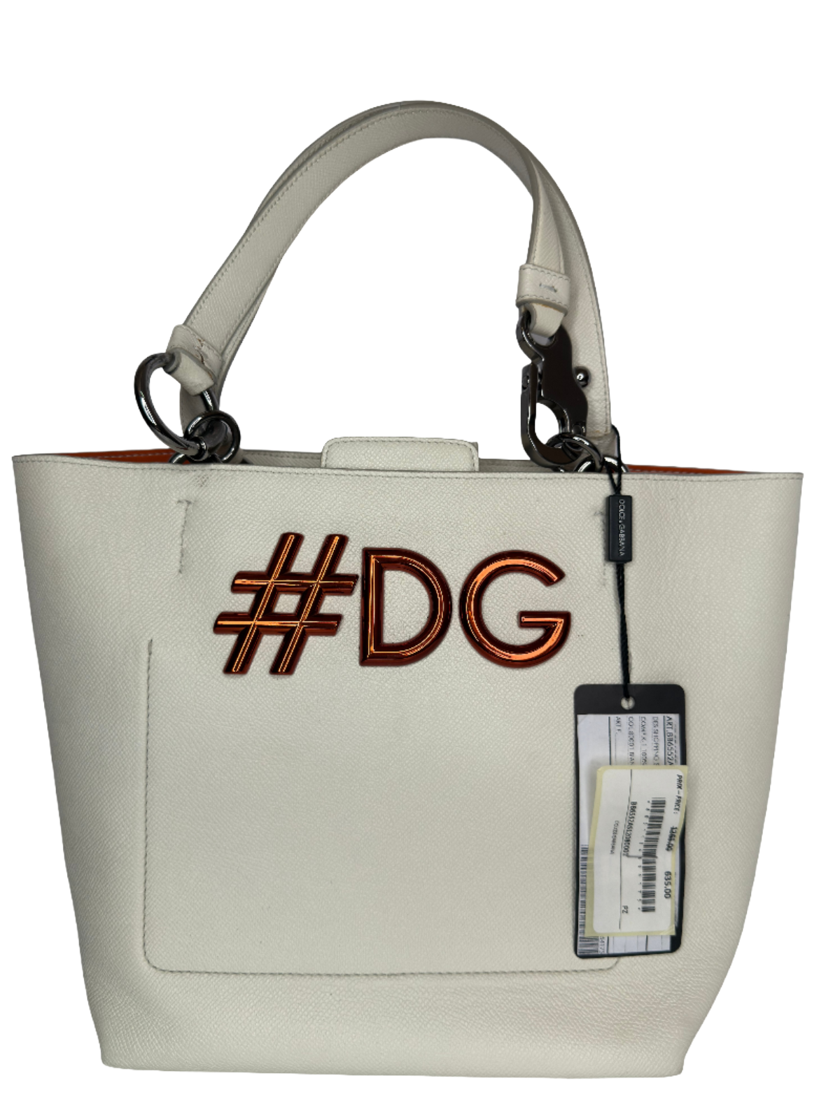 Dolce Gabbana White Leather #DG Beatrice Tote Bag
