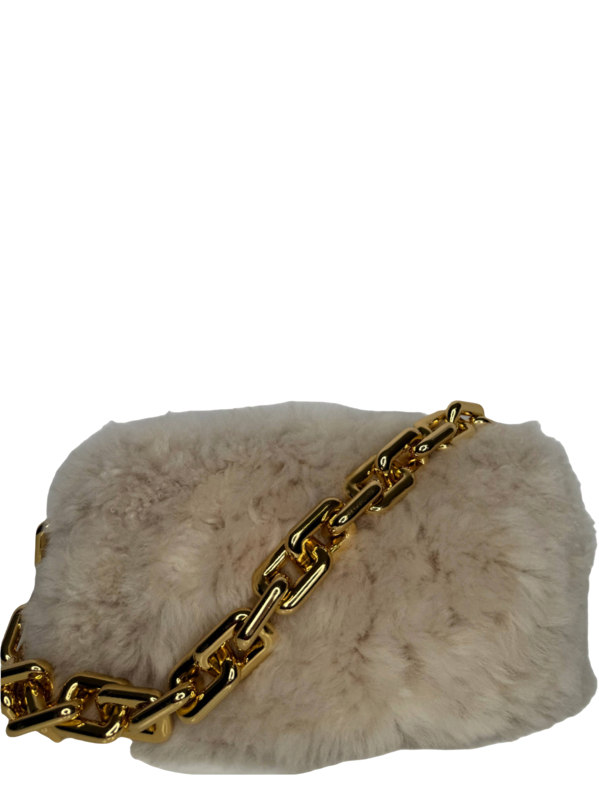 Bottega Veneta Shearling The Pouch Chain Beige