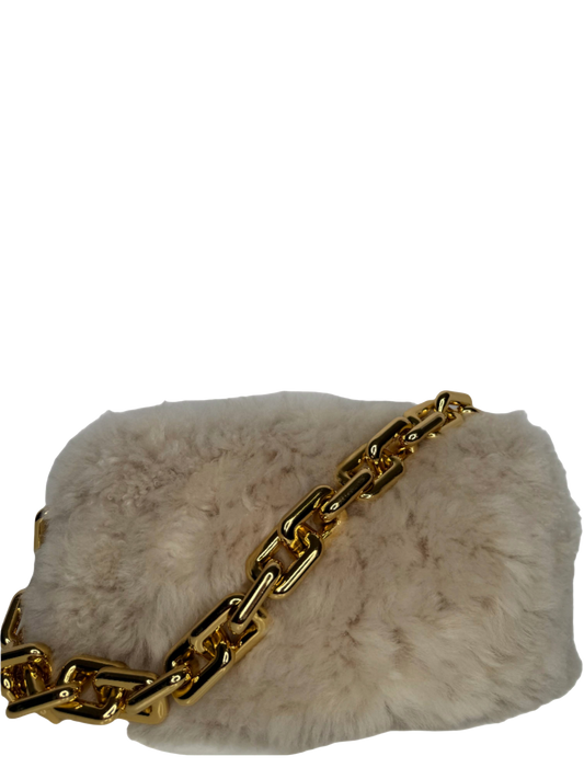 Bottega Veneta Shearling The Pouch Chain Beige
