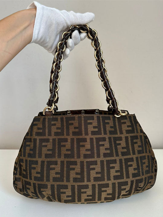 Fendi Tobacco Zucca Print Canvas Small Mia Tote Bag