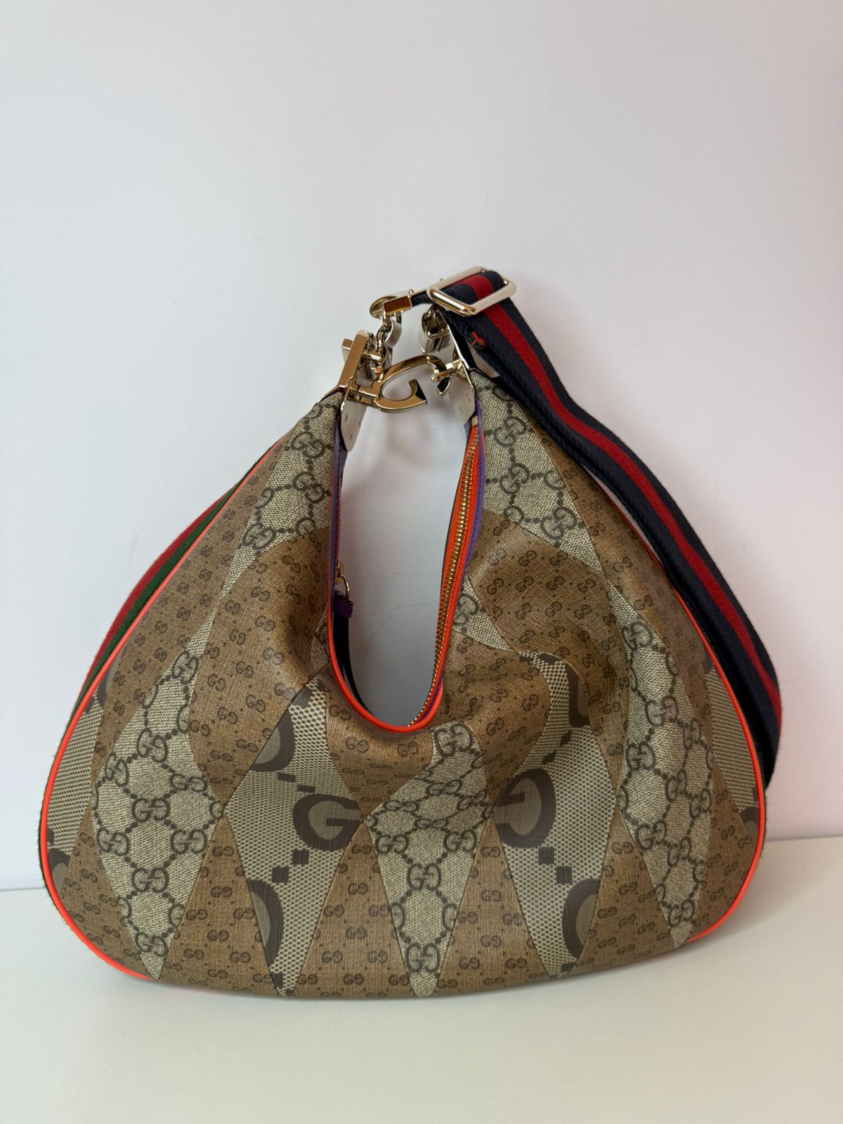 Gucci GG Supreme Attache Patchwork Medium Shoulder Bag