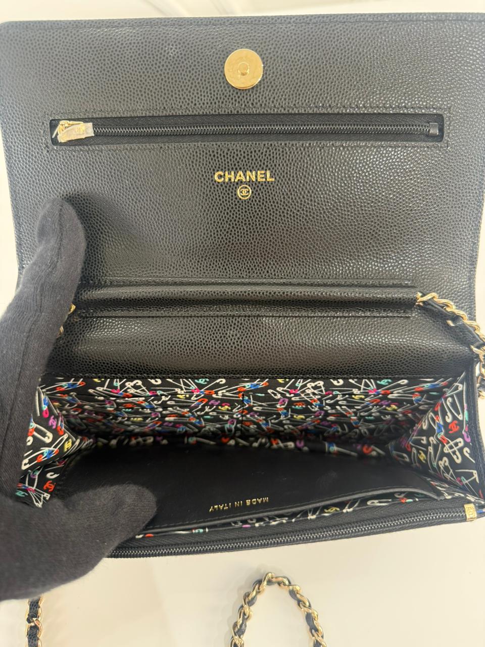 Chanel Black Quilted Caviar Leather Wallet On Chain