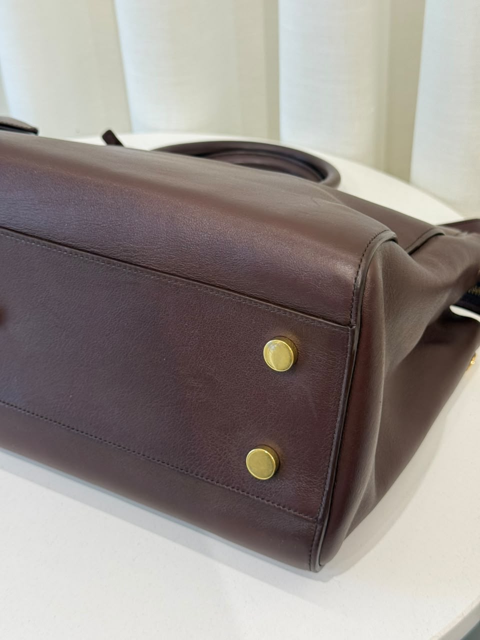 Saint Laurent Burgundy Leather Rive Gauche Cabas Tote
